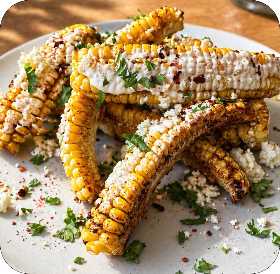 Grilled street corn with cotija cheese and herbs at Miss May's