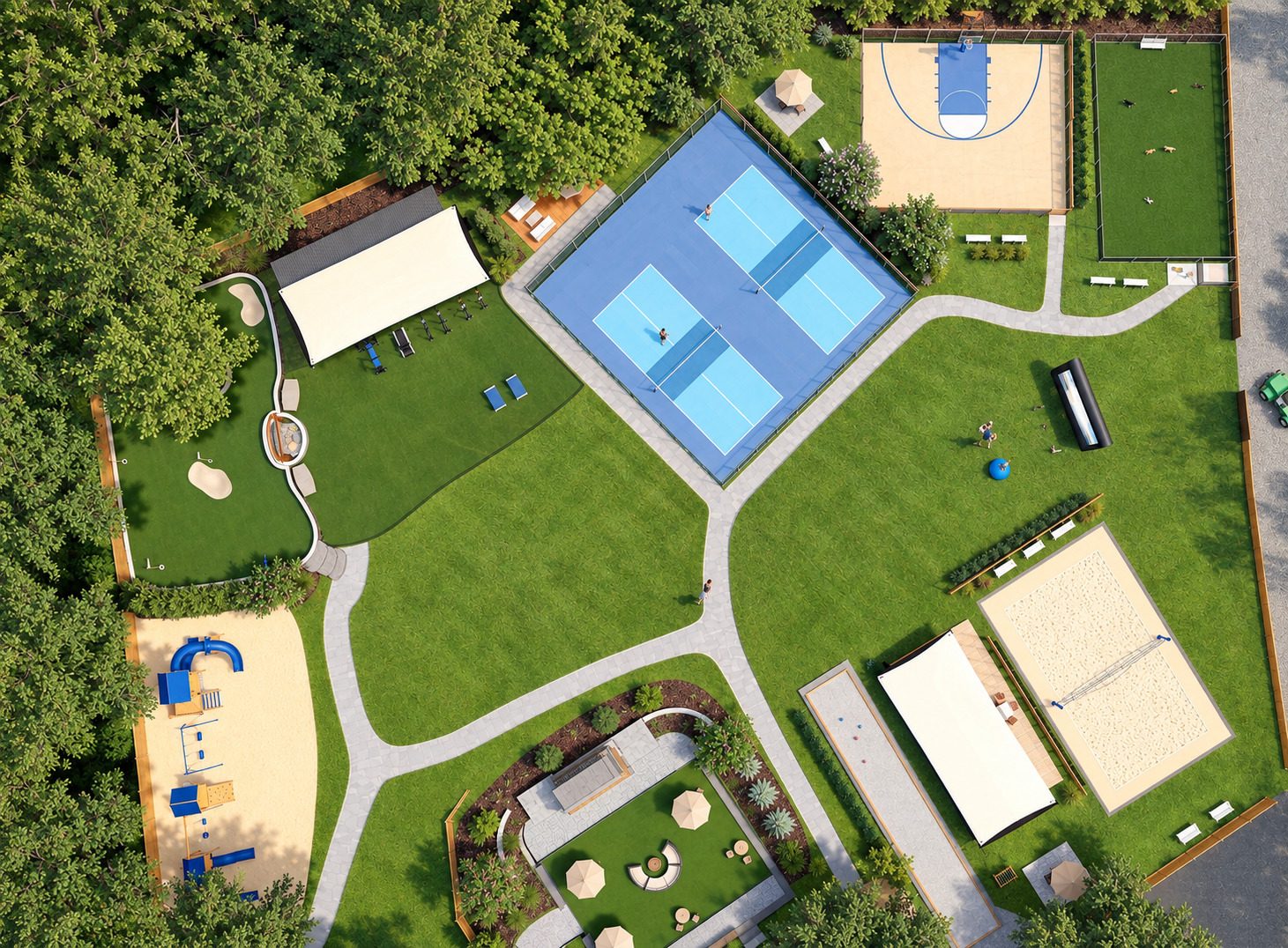 Visualization of the planned amenities area at North Fork Resort from above