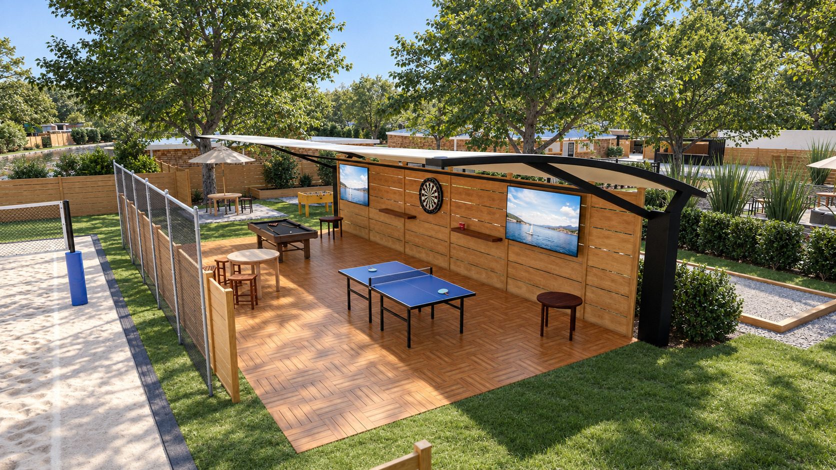 Visualization of the planned covered ping pong and pool table area