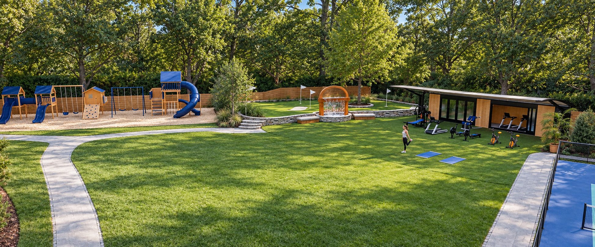 Visualization of the planned kids' playground, putting green and fitness area